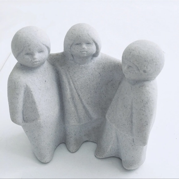 Vintage Marbell Stone Art Sculpture Belgium 3 People (5x3x4.5) MCM - Picture 1 of 8